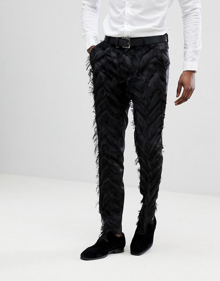 Asos Edition Skinny Smart Pants In Black Fringing - Black