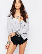 One Teaspoon Recycled Cotton Long Sleeve Top - Gray Marl
