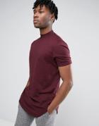 Asos Super Longline T-shirt With Turtleneck And Curved Hem In Pink - R