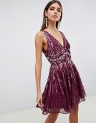 Asos Design Scattered Sequin Mini Skater Dress - Red