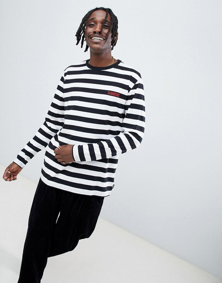 Diamond Supply Striped Long Sleeve T-shirt With Logo - White