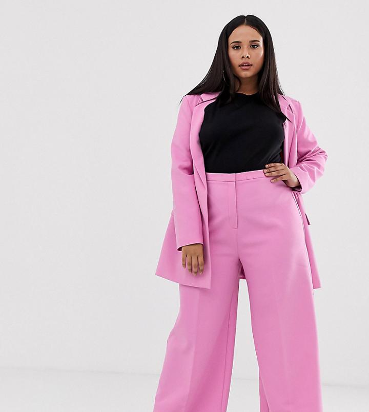 Asos Design Curve Wide Leg Suit Pants-pink