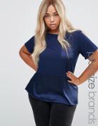 New Look Plus Satin Contrast Pocket Shell Top - Navy