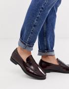 Ben Sherman Wide Fit Leather Penny Loafer In Bordo-red
