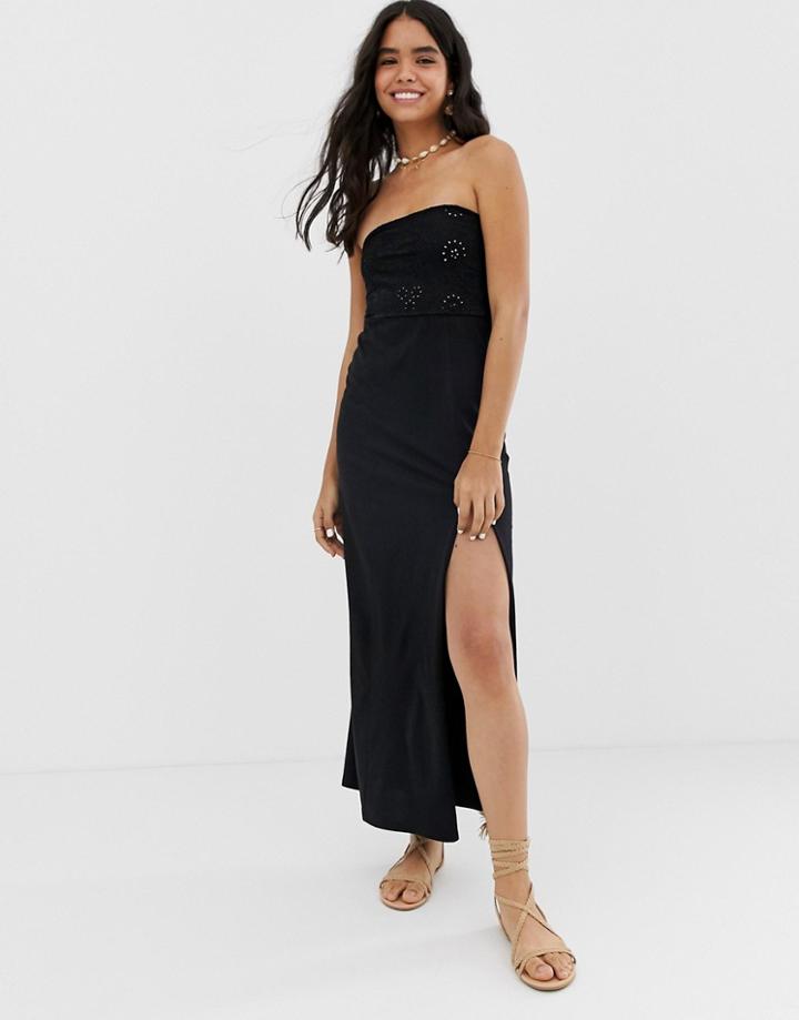 Asos Design Broderie Top Bandeau Maxi Dress-black