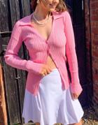Asos Design Sweater With Button Placket And Collar Detail In Pink