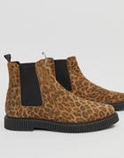 Asos Design Creeper Chelsea Boots In Leopard Print Suede - Multi