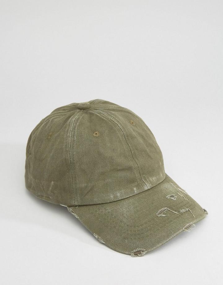 7x Baseball Cap With Distressing - Green