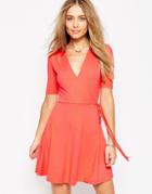 Asos Mini Tea Dress With Wrap Front - Red