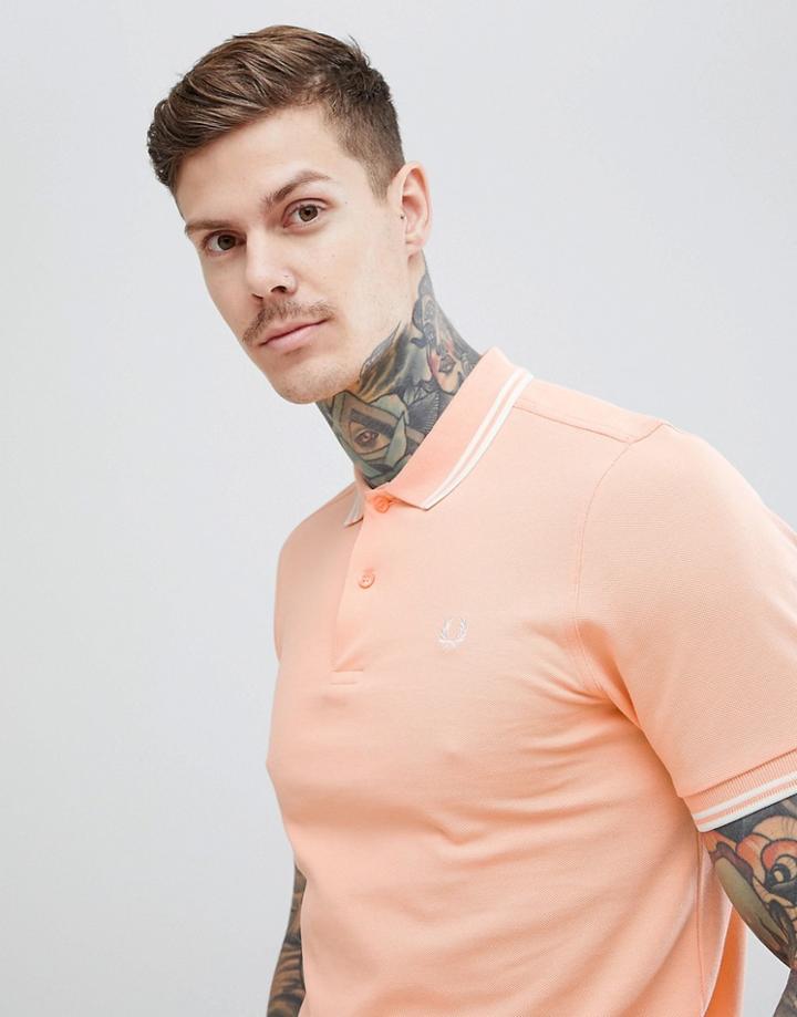 Fred Perry Riviera Twin Tipped Polo Shirt In Peach - Pink