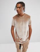 Asos Longline Velour T-shirt In Brown - Brown