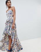 Asos Design High Low Maxi Dress In Grid Floral - Multi