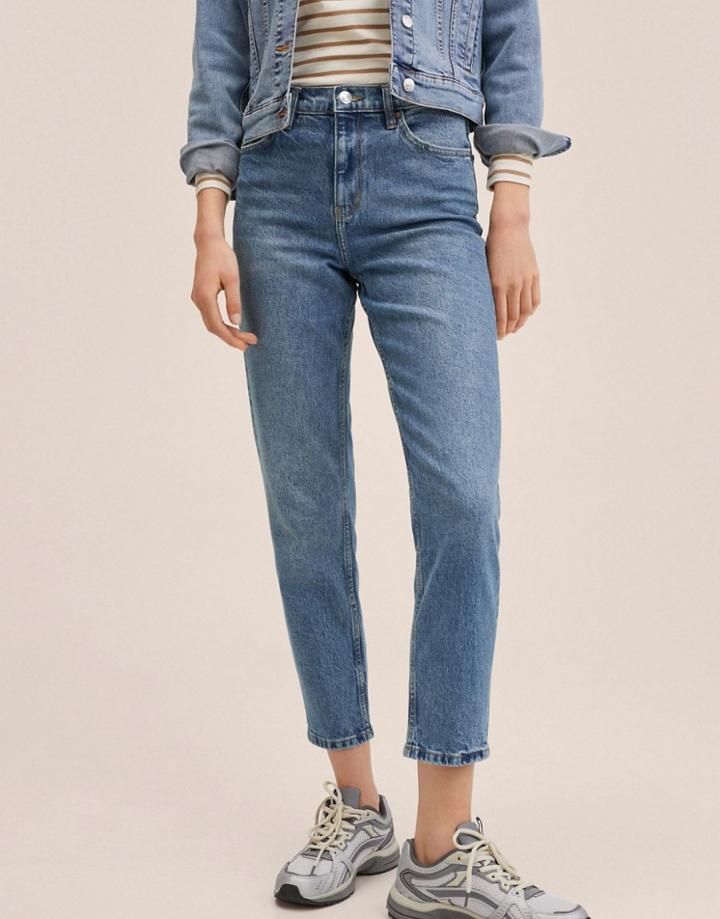 Mango Mom Jeans In Mid Wash Blue
