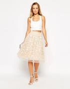 Asos Prom Midi Skirt With Floral Embellishment And Applique - Cream