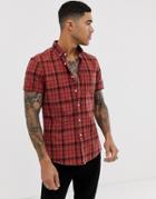 Asos Design Slim Fit Check Shirt With Acid Wash - Red