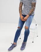 Only & Sons Jeans With Open Knee In Skinny Fit - Blue