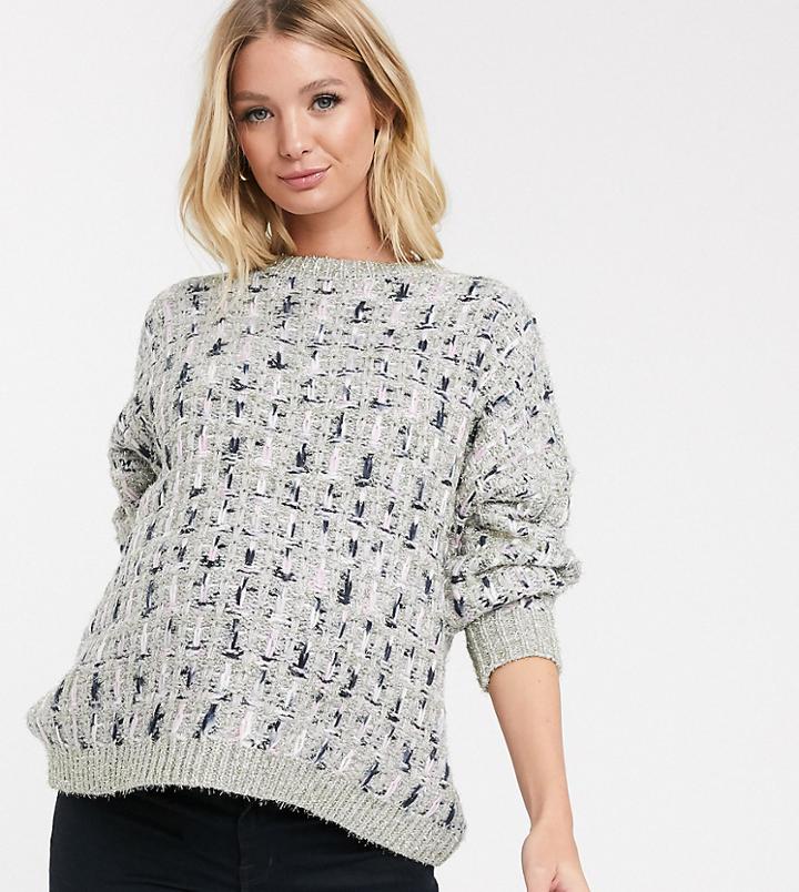 Asos Design Maternity Metallic Check Sweater In Tinsel Yarn With Volume Sleeve