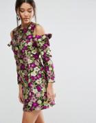 Asos Cold Shoulder Jacquard Floral Shift Dress - Multi