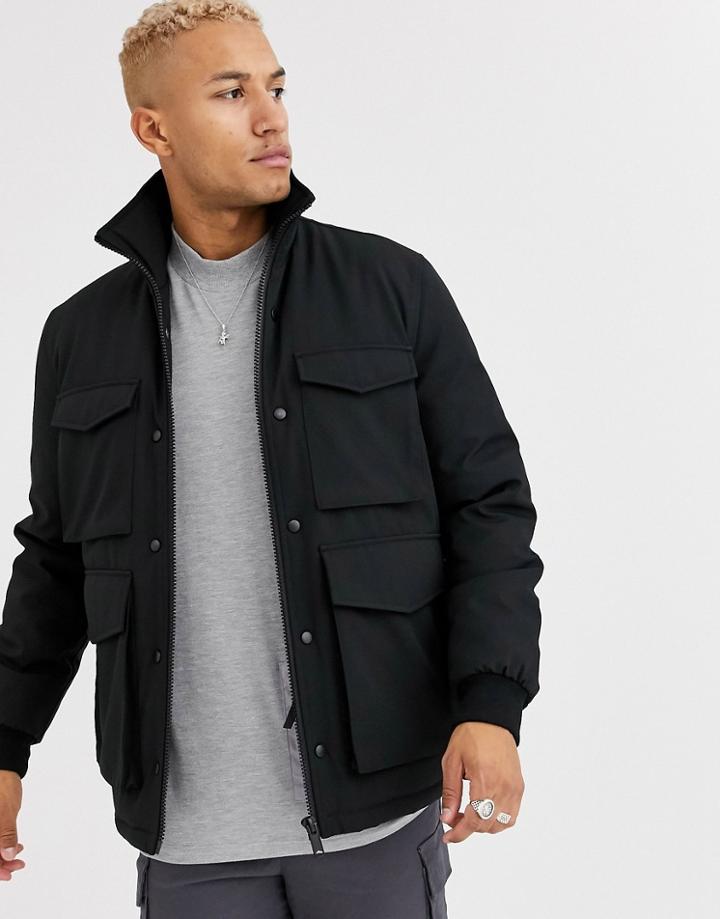 Asos Design Funnel Neck Parka In Black