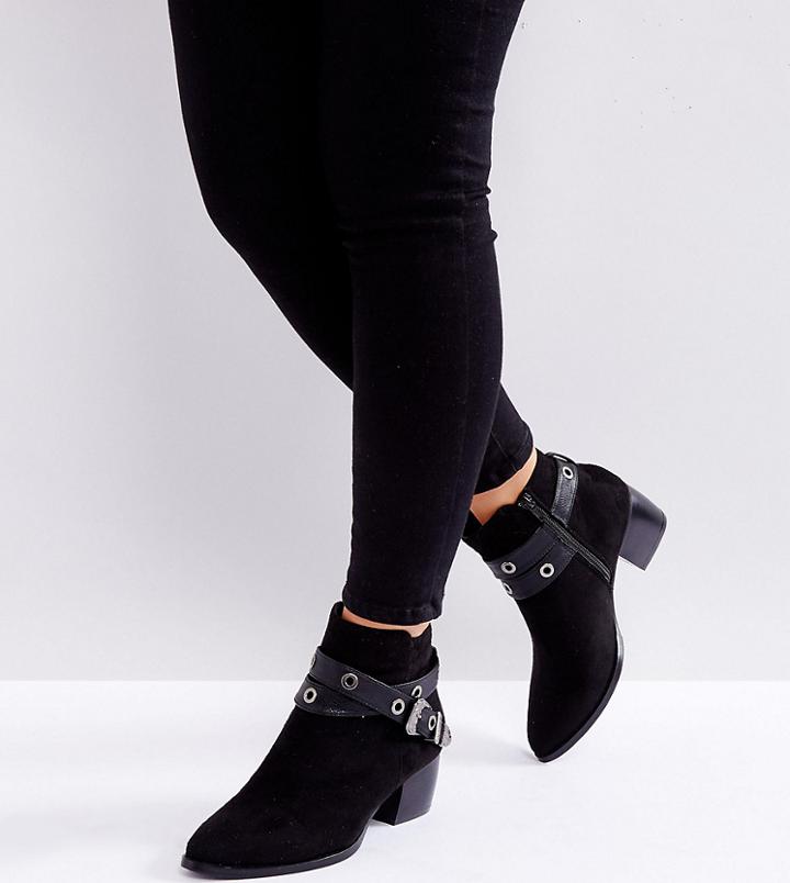 Truffle Collection Wide Fit Western Buckle Strap Boot - Black
