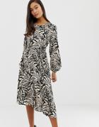 Miss Selfridge Midi Dress In Zebra Print - Stone