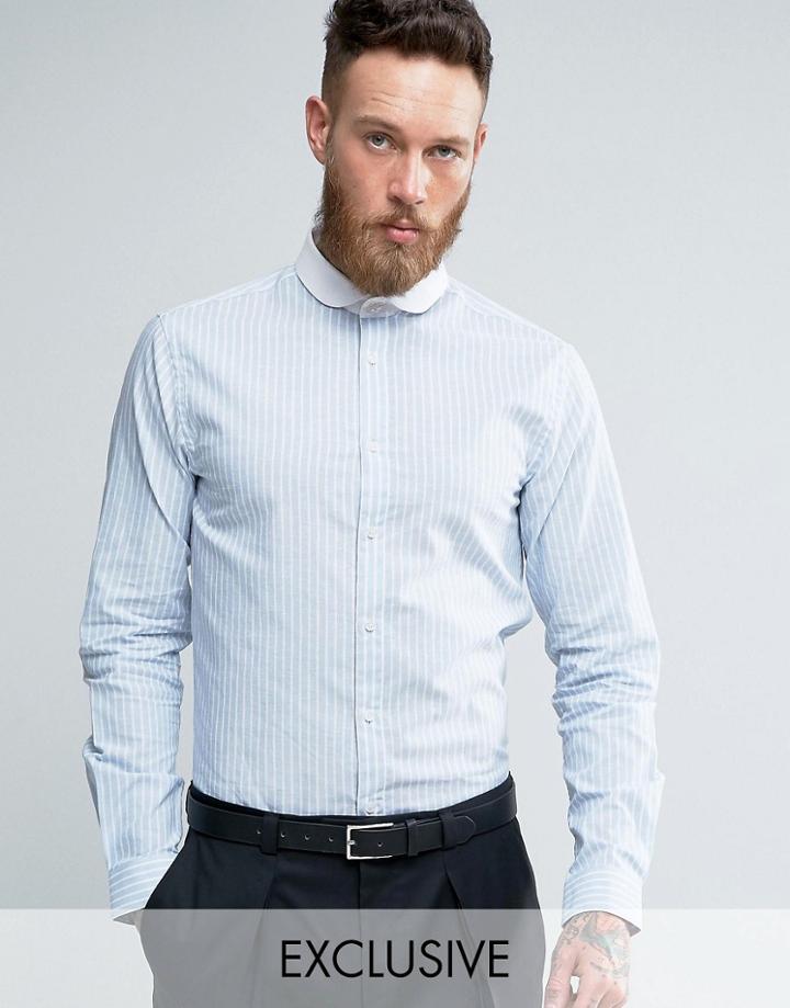 Heart & Dagger Skinny Stripe Shirt With Contrast Collar - Blue