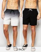 Asos Mid Length Swim Shorts 2 Pack In Black And Monochrome Dip Dye Save 14% - Black