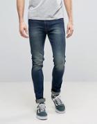 Asos Super Skinny Jeans In Tinted Blue Dark Wash - Blue