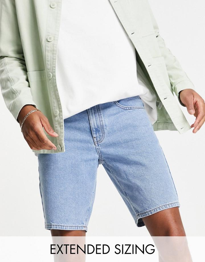 Asos Design Classic Rigid Denim Short In Light Stone Blue Wash