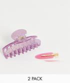Asos Design Pack Of 2 Styling Clips And Hair Claw In Glitter Resin-multi