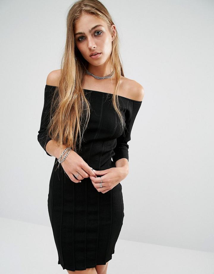 Rock & Religion Erin Off Shoulder Rib Dress - Black