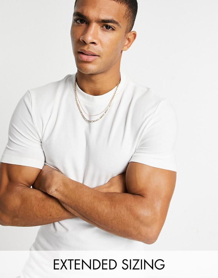 Asos Design Cotton Blend Muscle Fit T-shirt With Crew Neck In White - White