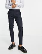 Asos Design Wedding Super Skinny Suit Pants In Dark Navy Micro Texture