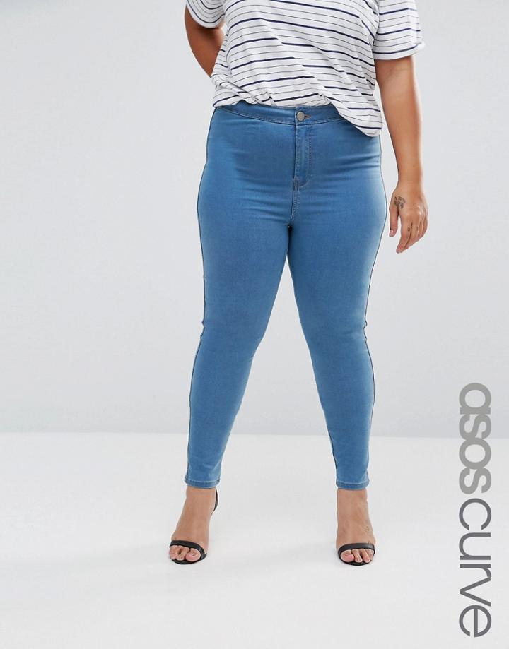 Asos Curve Rivington Jeggings In Mid Wash Blue - Blue