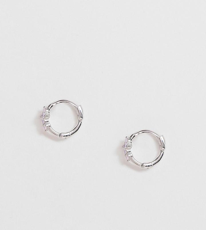 Astrid & Miyu Sterling Silver Opal Stone Cross Huggie Hoop Earrings - Silver