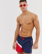 Tommy Sport Short Drawstring Swim Shorts With Color Block And Side Logo In Nvay/red/white-multi