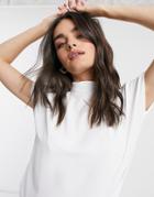 Asos Design Short Sleeve High Neck Top In Ivory-white