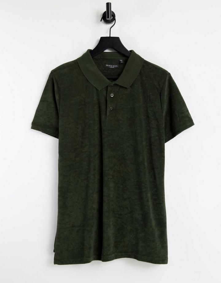 Brave Soul Terry Polo In Khaki-green