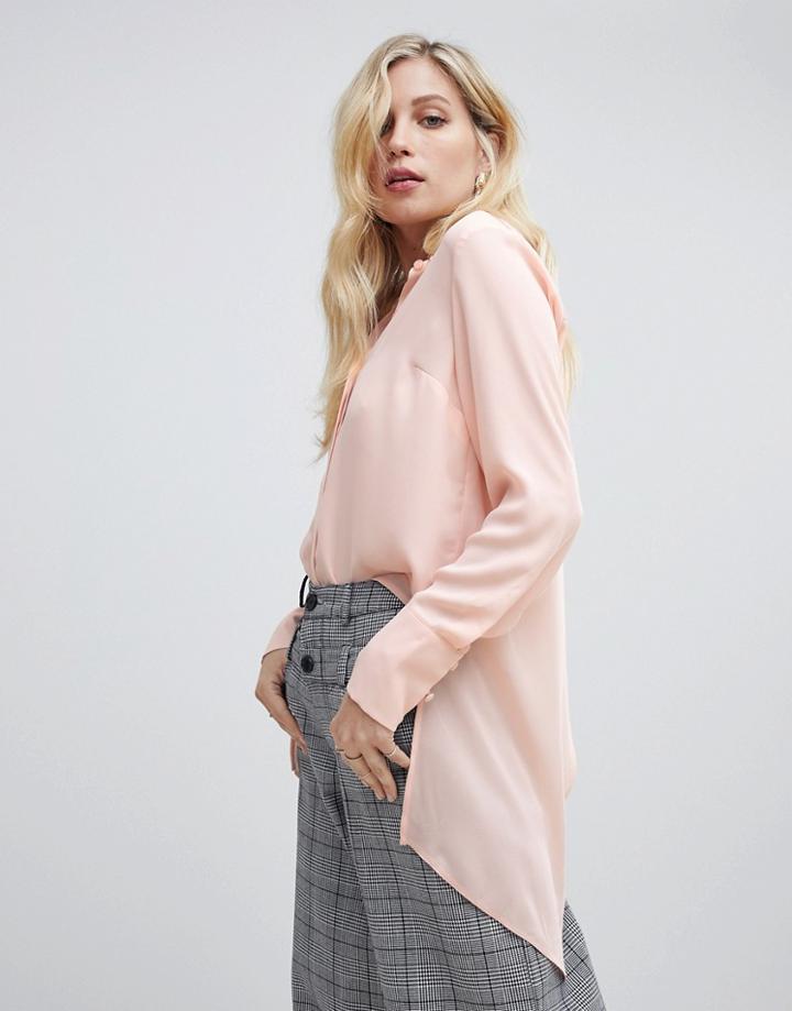 Oasis Longline Shirt With Wrap Detail In Light Pink - Pink