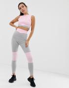 Prettylittlething Gym Leggings With Contrast Panels In Gray And Pink - Gray