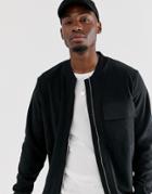 Only & Sons Fleece Zip Thru Bomber Jacket - Black