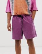 Asos Design Slim Shorts In Washed Purple Heavyweight Canvas With Utility Belt - Purple