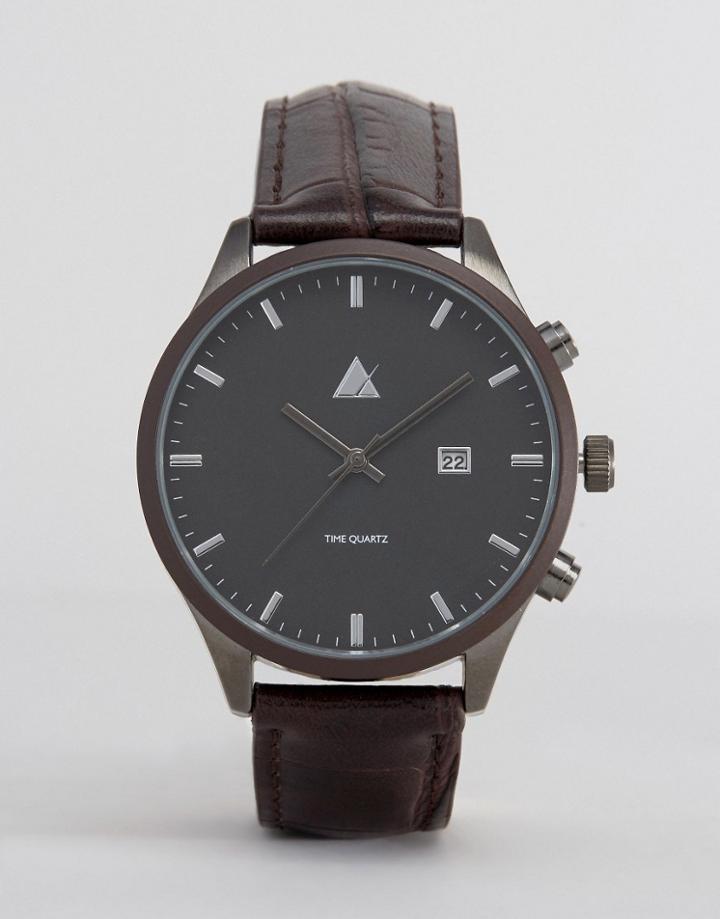 Asos Watch In Brown And Gunmetal With Date Window - Brown