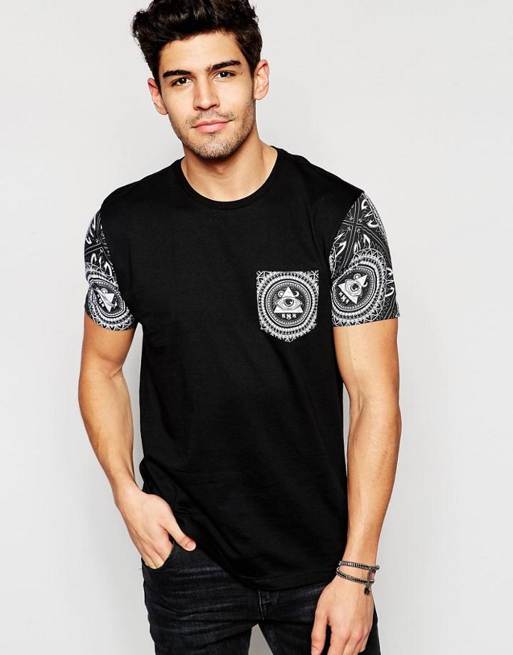Brave Soul Evil Eye Contrast Sleeve T-shirt - Black