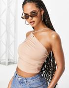 Asos Design One Shoulder Cami With Skinny Straps-brown
