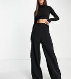 Flounce London Tall Wide Leg Pants With Pleated Front In Black