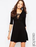Asos Tall Skater Dress With Lace Up Front - Black