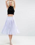 Asos Pleated Midi Skirt In Sequins - Ice Blue