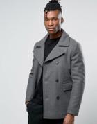 Selected Wool Pea Coat - Gray