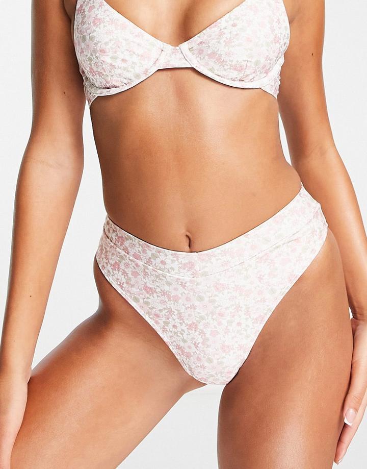 Rhythm Bouquet V High Leg Bikini Bottom In Ditsy Floral Print-multi